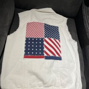 White vest  upcycled with USA colors on the back. Brand new with tags.